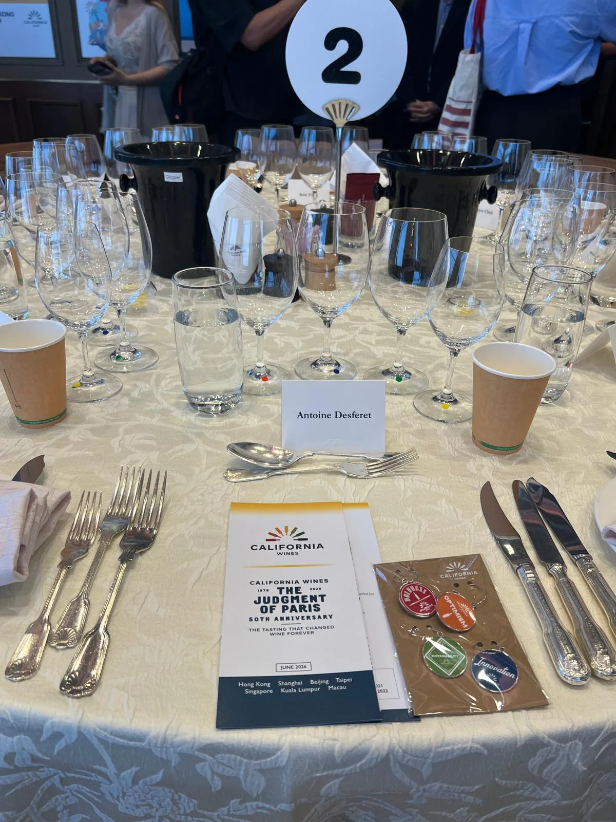 The California Wines Judgment of Paris 50th anniversary tasting place setting in Hong Kong
