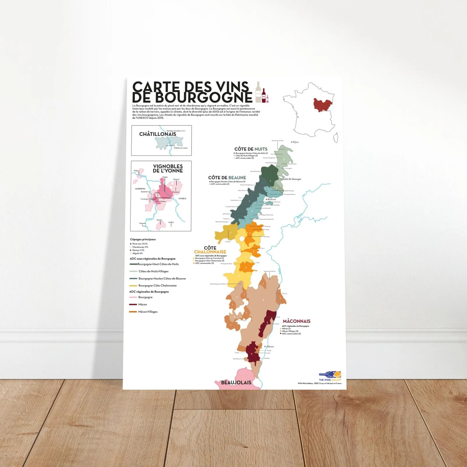 The Burgundy wine map on the wall of an entryway