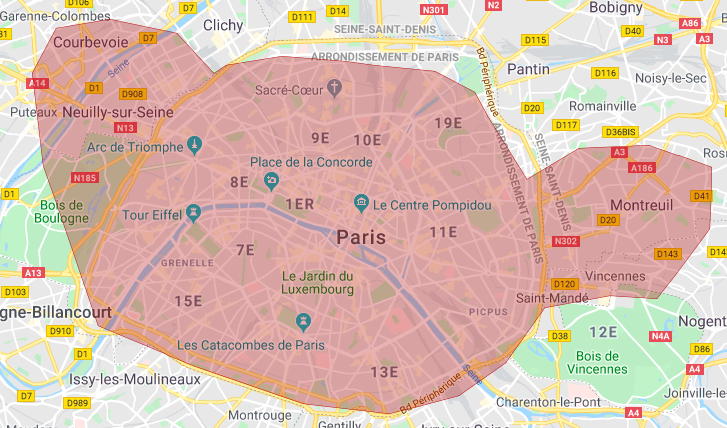 Paris and surroundings map — Wine Makers Show home wine-tasting service area