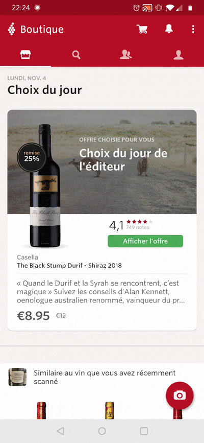 chercher une bouteille de vin dans vivino