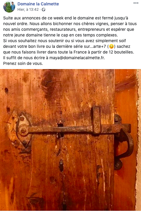 Vin et coronavirus : fermeture domaine la calmette